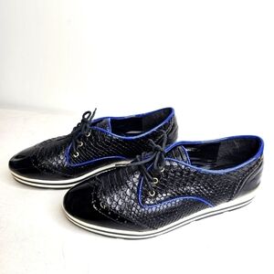 Black Swan Madison 10 Women's Black Faux Croc Lace Up Y2Y Retro Shiny Shoes